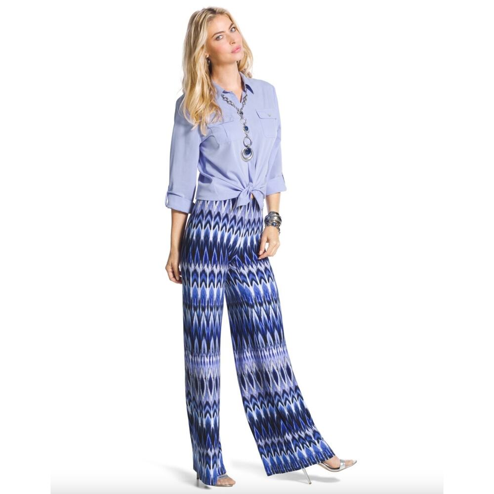 Chico's Navy and White Patterned Wide Leg Pants - Picture 14 of 14
